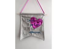 Stickdatei Wimpel wenden "Lächeln Willkommen"